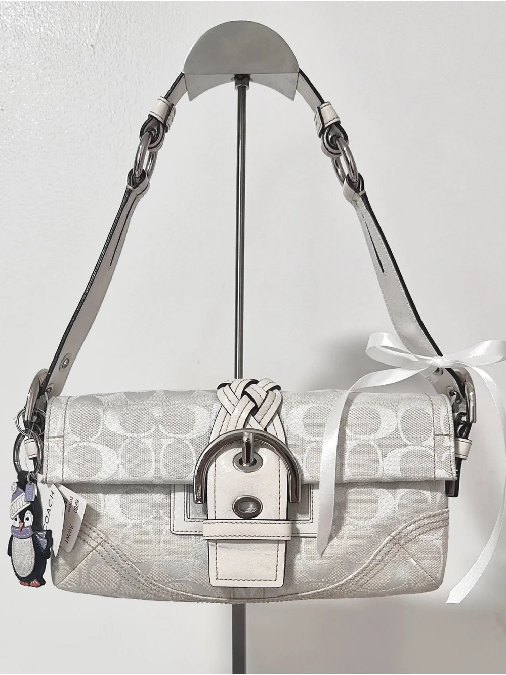 Coach Cream Signature Canvas Shoulder Bag with Braided Accent
